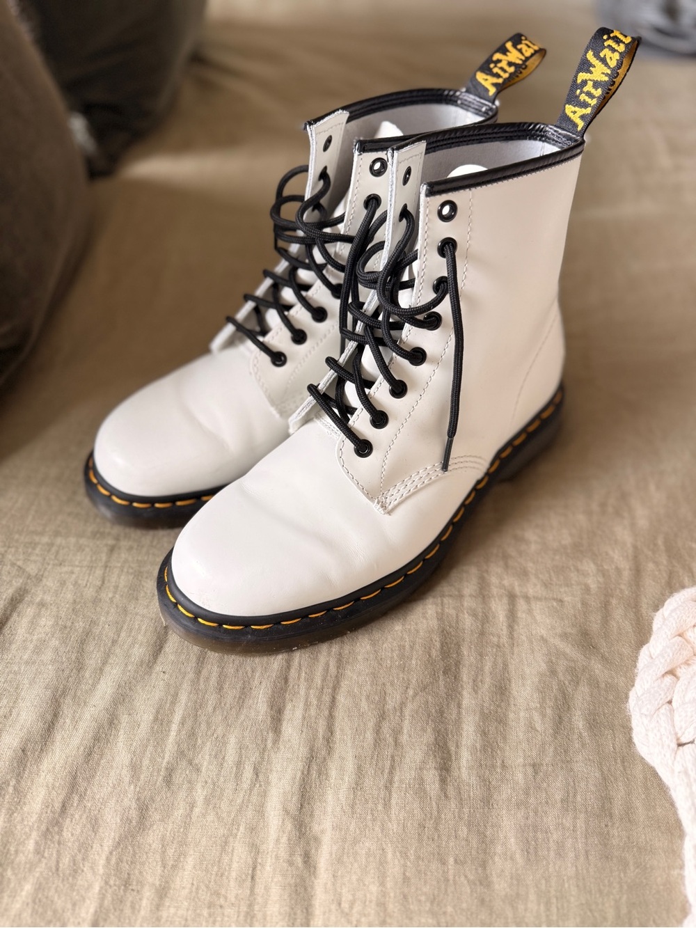 Dr. Martens White Lace-Up Combat Boots with Black Trim